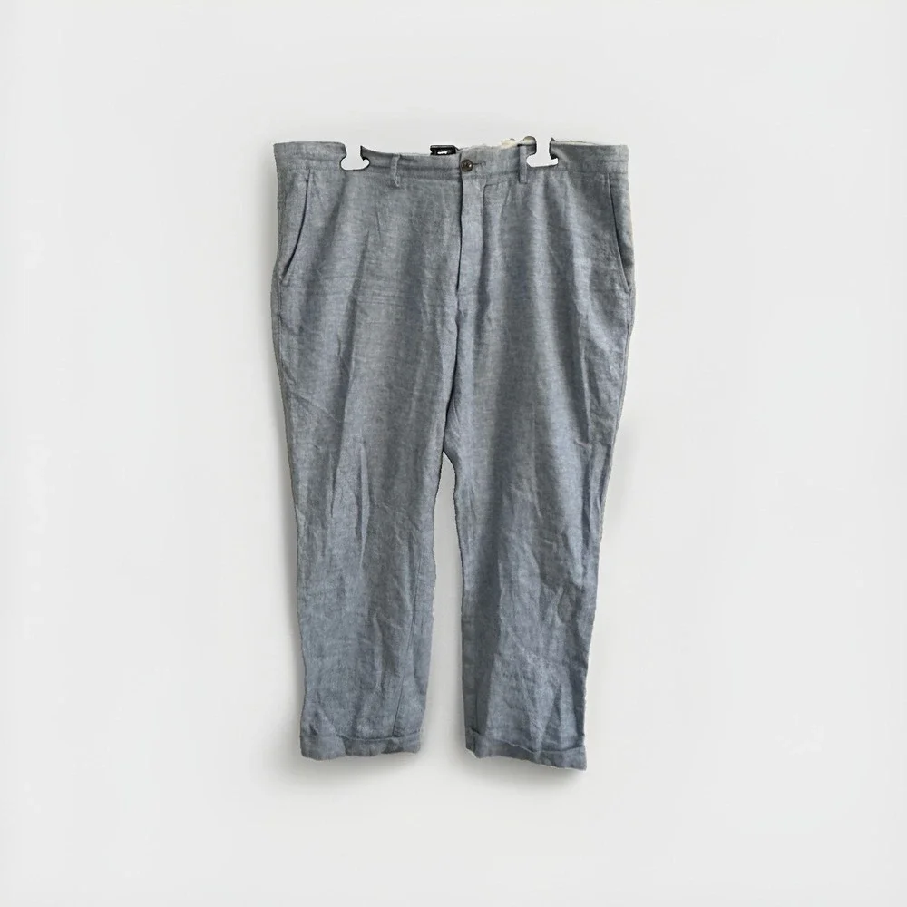 J.CREW Men's 34x30 Linen Pants Straight Light Blue Cuff Hem Flat Front